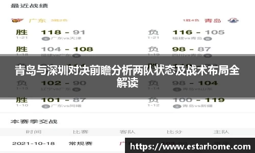 青岛与深圳对决前瞻分析两队状态及战术布局全解读